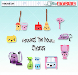 Little Cuties Household Chores Kawaii Clipart set Vacuum day