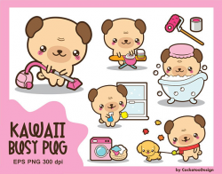 Kawaii pug clipart, cute pug clipart, cleaning clipart, household ...