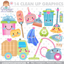 Clean Up Clipart, Clean Up Graphics, COMMERCIAL USE, Kawaii Clipart ...