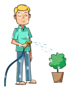 A Man Watering A Small Plant In A Pot | Small plants, Water and ...