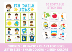 Editable chore chart for boys + 60 stickers, toddler ...