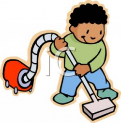 A Little Boy Using A Vacuum - Royalty Free Clipart Picture