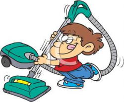 A Boy with a Green Vacuum Cleaner - Clipart