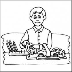 Clip Art: Kids: Chores: Washing the Dishes B&W I abcteach.com | abcteach