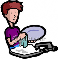 Kid Washing Dishes - Royalty Free Clipart Picture