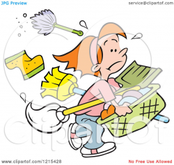 Clipart-Of-A-Cartoon-Girl-Carrying-Cleaning-Supplies-And-Laundry-For ...