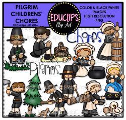 Pilgrim Children - Chores Clipart Bundle (Color and B&W)