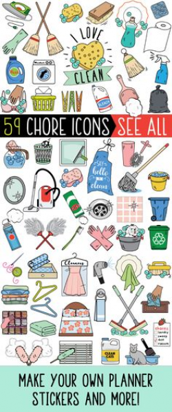 Chore Clipart, JUMBO Bundle, cleaning clipart, printable chore ...