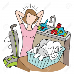 Overwhelmed Woman House Chores Clipart