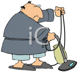 Fat Guy Vacuuming In His Housecoat - Royalty Free Clipart Picture