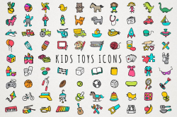 Kids Toys Icons Set - baby and toddler icons, toys clipart set, hand drawn  graphics collection, toy labels, kids crafts, diy clipart set