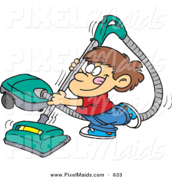 Clipart of a Happy Boy Using a Big Vacuum by toonaday - #633