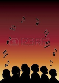 choir: silhouette of childrens choir with music notes ...