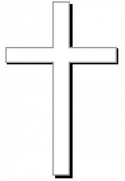 White cross w/ gray outline, black shadow, and light gray background ...