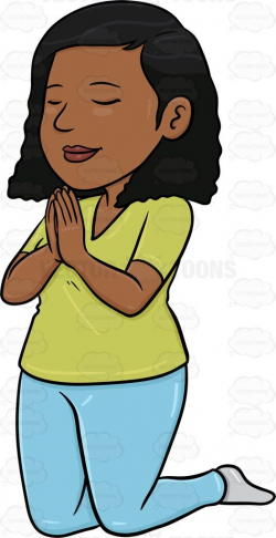 A Black Woman Praying Deeply | Vector clipart