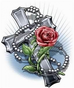 Tattoo Drawing Art And Beautiful Cross With Rosary Red Rose Flower ...