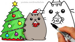 How to Draw Christmas Holiday Pusheen Cat step by step Easy and Cute ...