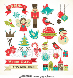 Vector Art - Christmas retro icons, elements and illustrations ...