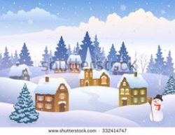 Vector cartoon illustration of a winter night scene with a cute snow ...