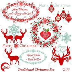 Christmas Clipart, Reindeer Clipart, Old Fashioned Ornaments AMB-1117