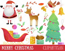 Watercolor Christmas Clipart Holiday Clip Art Fox