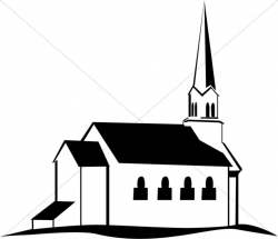 Black and White Church on a Hill | Church Clipart