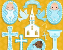 Baptism Clipart Baby Girl with cute babies, church, dove, rosary ...
