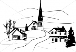 Little Town in Winter Clipart | Church Clipart