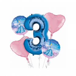 Cinderella 3rd Birthday Balloon Bouquet 5pc