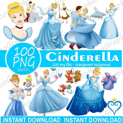 Cinderella Clipart. Cinderella png. Digital images Cinderella. Transparent  background. Scrapbook Disney Clipart. Princess Clipart.Disney