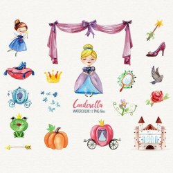 Watercolor Cinderella Clipart Princess clipart fairytale ...