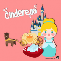Digital Cute Cinderella Fairy Tale Theme Clipart Set, in Jpeg and Png Files  for Scrapbook Album, Greetings Card and Stickers Planner