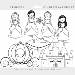 Cinderella clipart - princess clipart, castle, glass slipper, pumpkin  carriage