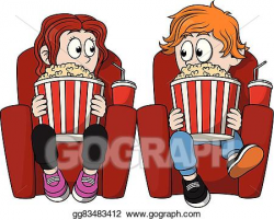 Vector Art - Children watching cinema and eating. Clipart Drawing ...