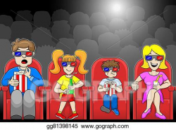 EPS Vector - Family is watching a 3d movie in a cinema ...
