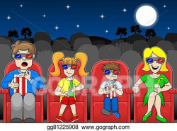 Vector Art - Family is watching a 3d movie in an outdoor ...