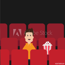 Cartoon boy sitting in movie theater. Film show Cinema ...