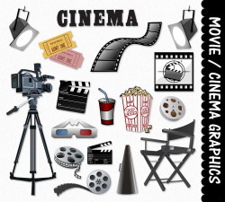 Movie Equipment Clip Art Clipart Graphic Scrapbook Cinema Director Film  Popcorn Film Digital Download JPG Transparent PNG Vector Commercial