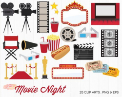 BUY 2 GET 1 FREE Movie Night Clipart - Movie Clipart - Movie ...