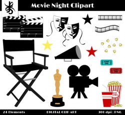 Digital Movie Night Clipart-Film Strip-Popcorn-Movie Theme ...
