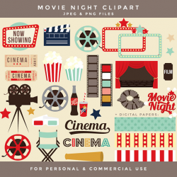 Movie night clipart - movie clip art cinema retro clipart ...