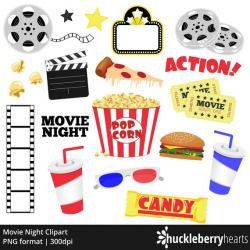 Movie Clipart, Movie Night Clip Art, Popcorn Clipart, Cinema, Theatre,  Printable, Commercial Use