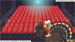 A Turkey Waving Hello and Movie Theater Seats Background