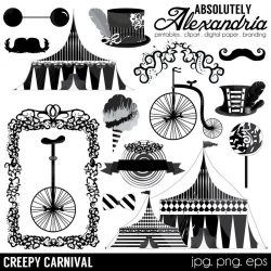 Creepy Carnival Digital Clipart - Personal & Commercial Use - Gothic Circus  Clipart, Mustache Graphics, Spooky Images