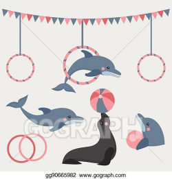 Vector Illustration - Dolphin show, dolphinarium, sea lion ...