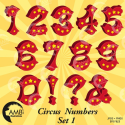Circus Numbers Clipart, Circus numbers with stars, Circus fonts clipart,  Carnival Numbers, commercial use, AMB-1035