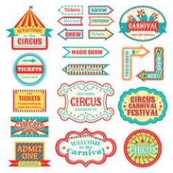 Circus vintage signboard labels banner vector illustration ...