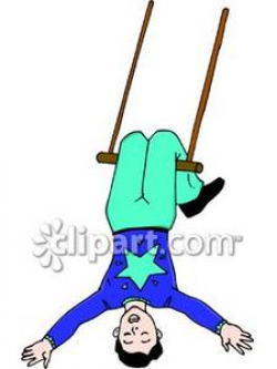 Trapeze Artist Doing a Trick - Royalty Free Clipart Picture
