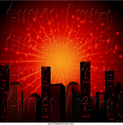 Avenue Clipart of a Red Explosion over Skyscrapers by ...