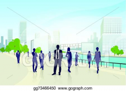 Vector Clipart - Business people group city landscape office ...